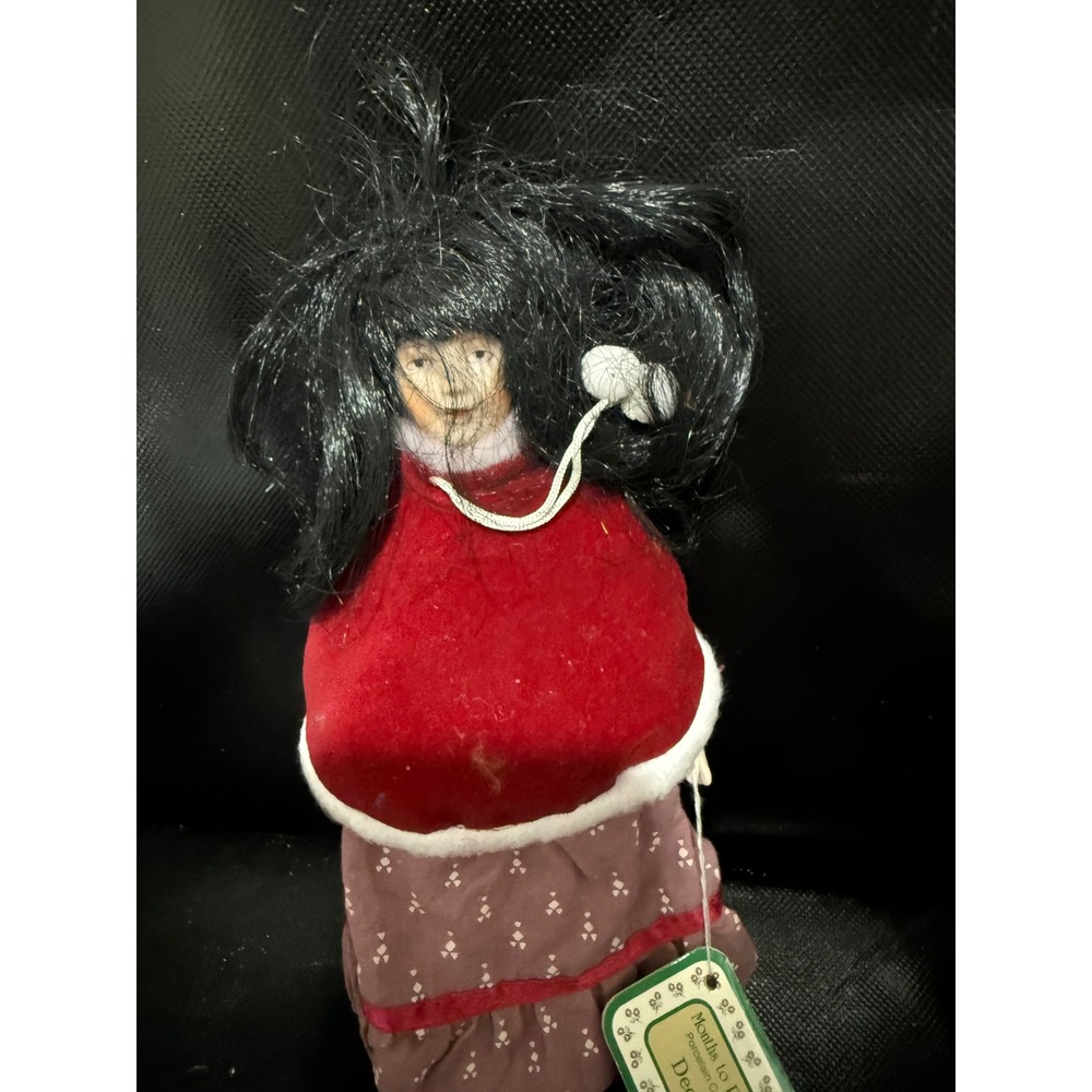 Months to Remember Porcelain Collectible Doll December Winter Red Velvet Cape‎
